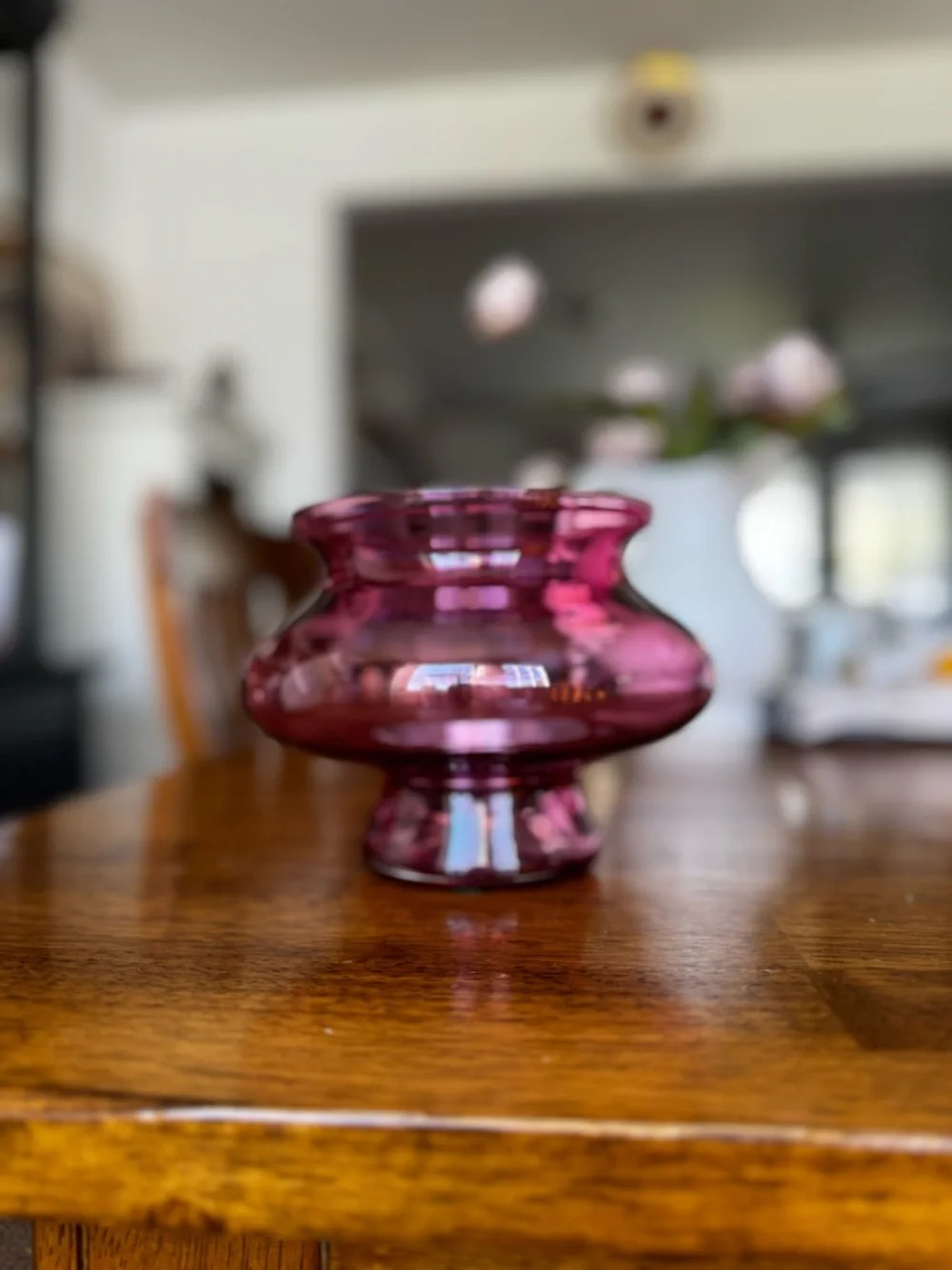 Vtg nobler cranberry art glass hurricane lamp candle holder